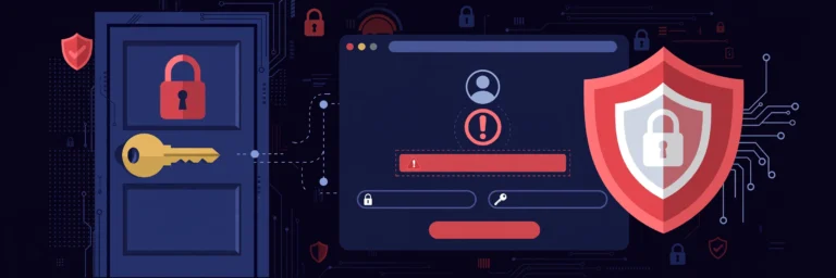 Locked door with key and browser login screen showing authentication error