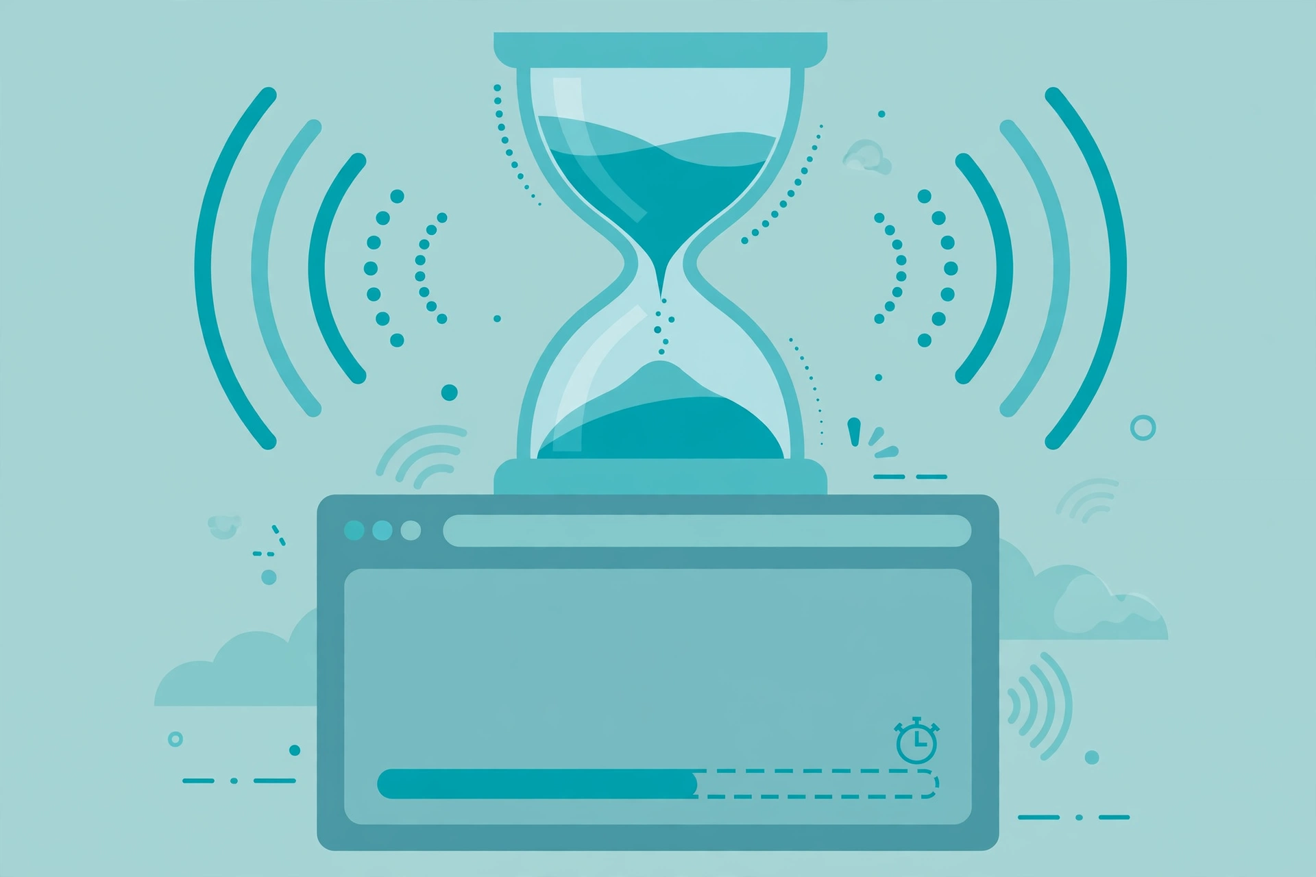 Hourglass timer over web browser showing request timeout concept