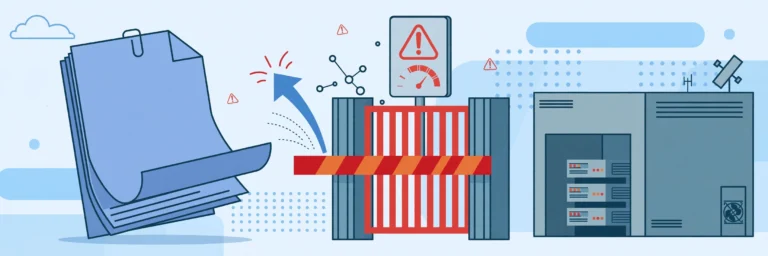 Oversized file blocked at server gate with size limit sign, 413 error concept